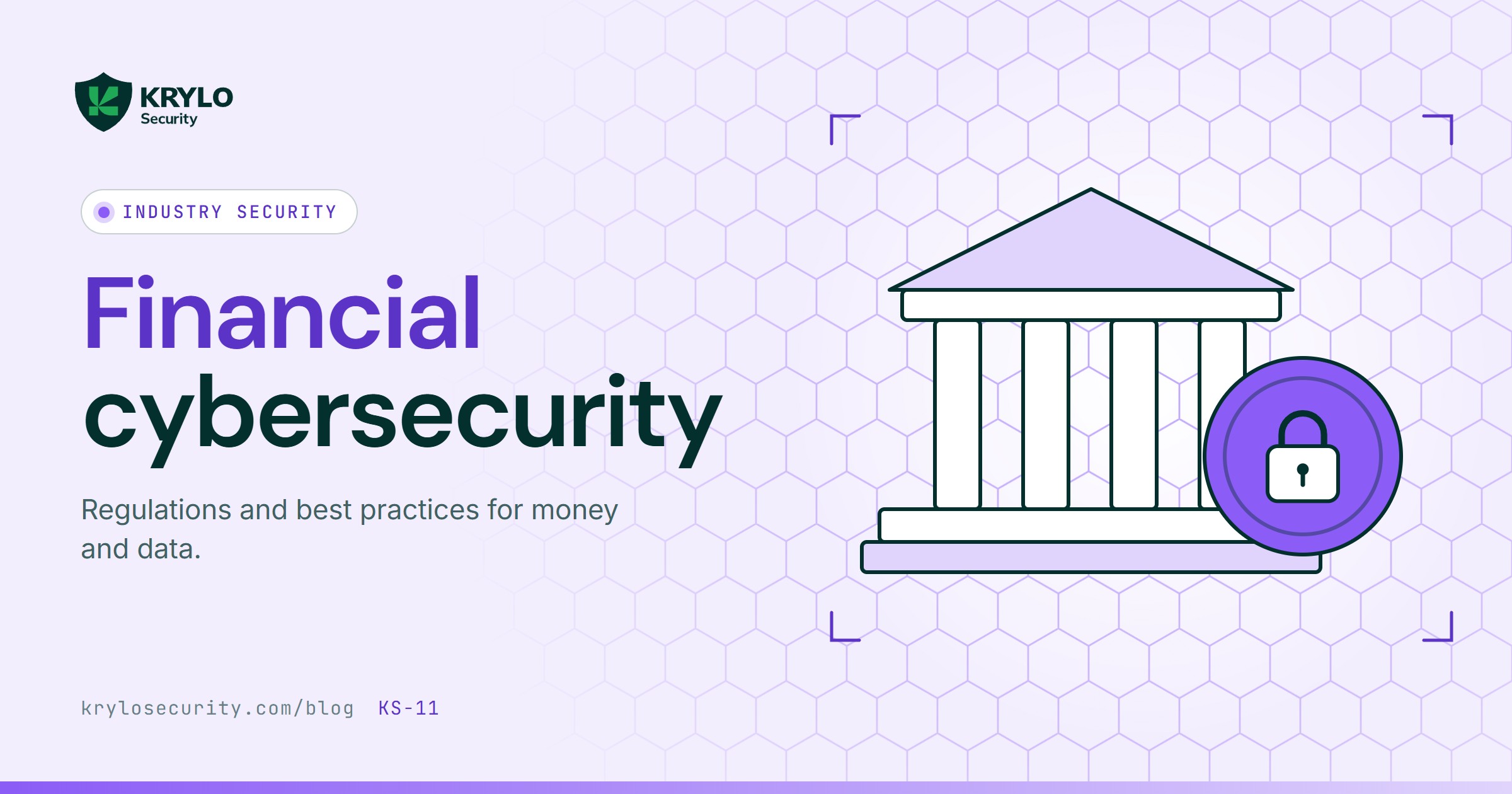 Share card: financial cybersecurity, a bank building with a padlocked coin